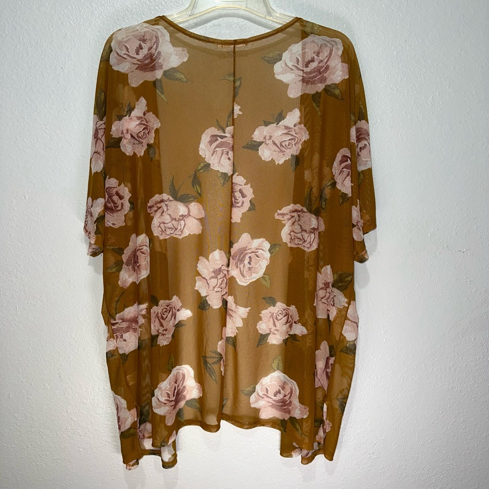 Heart Hips Women’s Kimono Medium Brown Floral Sheer Cardigan - Picture 3 of 8